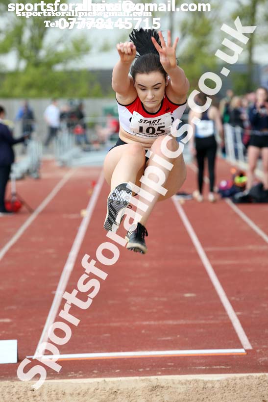 Womens under-20s long jump, 2019 North Eastern Track and Field Champs., Middlesbrough. Photo:  David T. Hewitson/Sports for All Pics